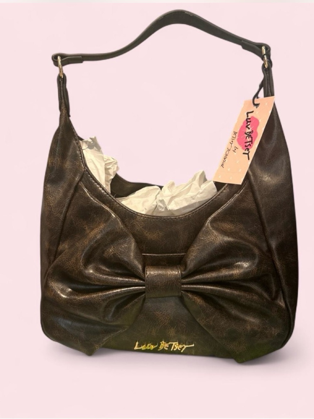 Betsey Johnson Dark Brown Bow-Accent Shoulder Bag